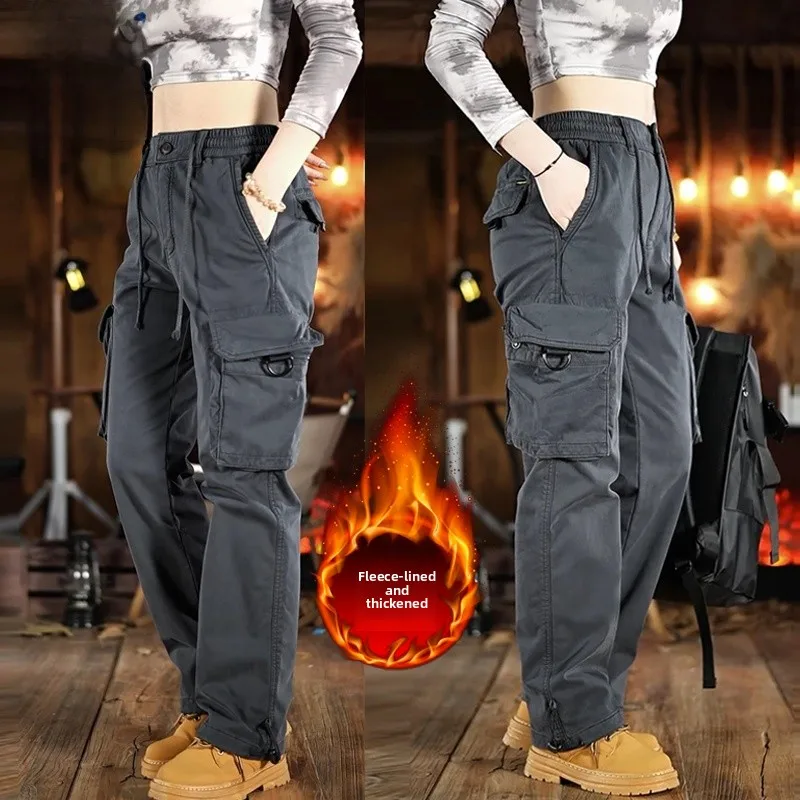 

Американские высококачественные уличные повседневные брюки с начесом для мужчин и женщин, осенне-зимние, прямые, рабочие, универсальные