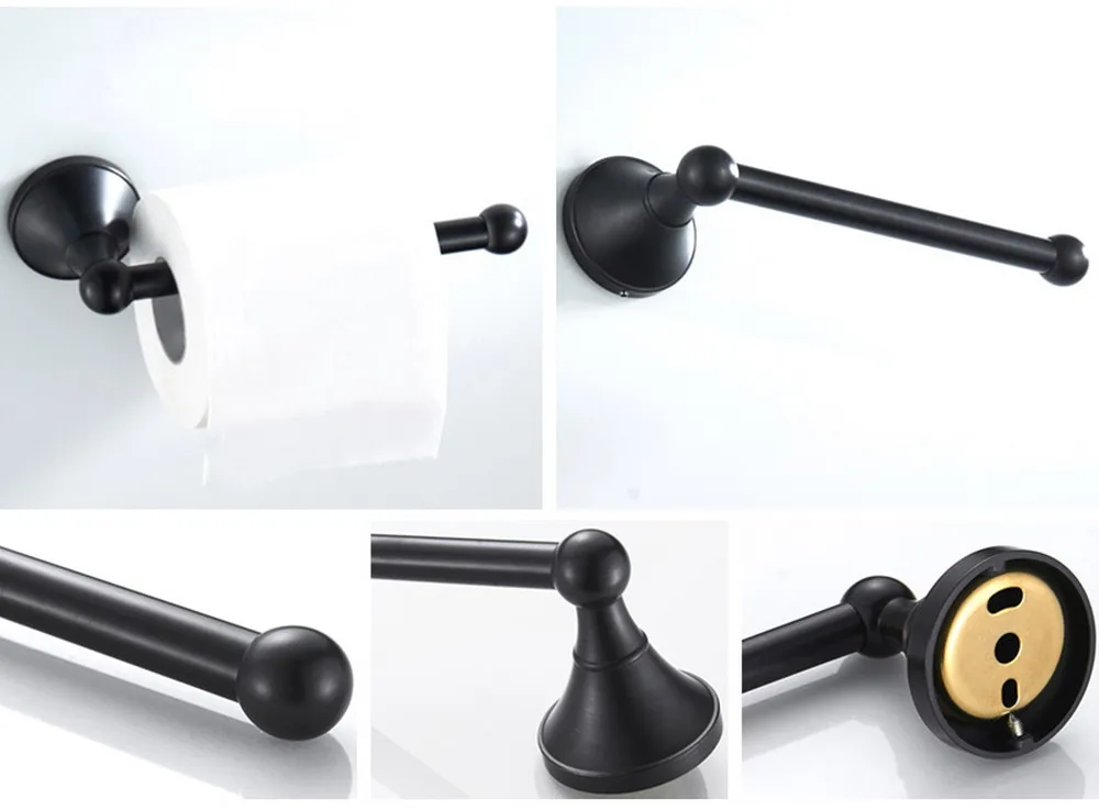 Picture 3: Black Brass Wall Mounted Bathroom Accessories Set Towel Bar Soap Dish Robe Hook Toilet Paper Holder Toothbrush Holder azh113