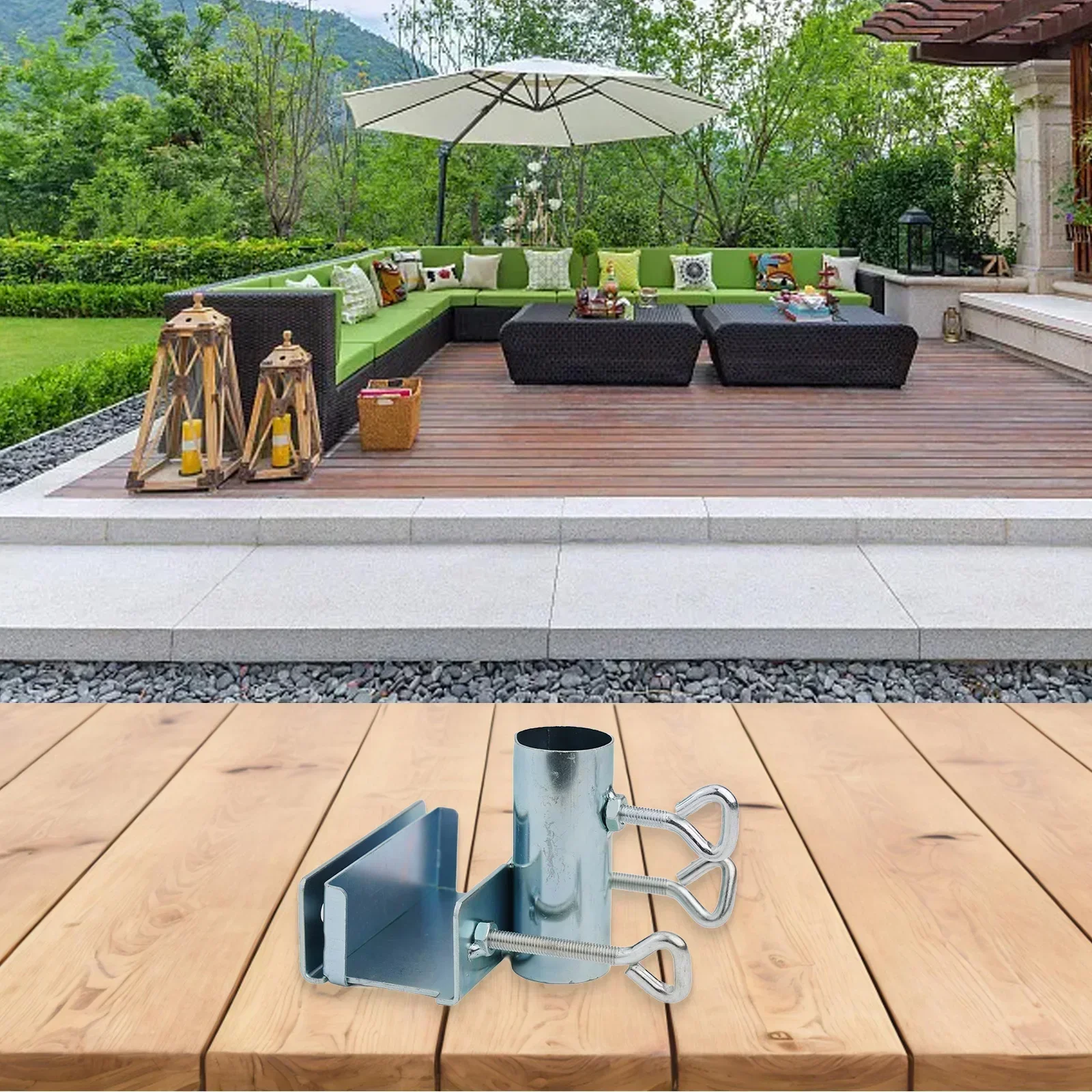 

1pc Outdoor Patio Umbrella Clamp Bracket Mount Adjustable Holder With Hook For Chair Deck Food Carts Bleachers