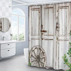 Retro Rustic Old Vintage Wood Doors Shower Curtain Set Country Rustic Barn Doors Farm Decor Fabric Bathroom Curtain Bath Screens