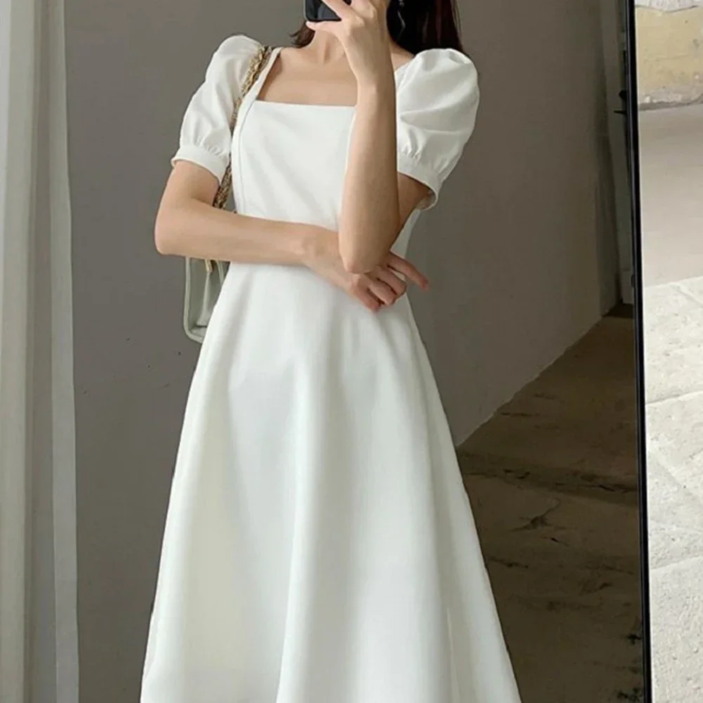 

For Women Women Dress Dress A Line Dress Solid Color Square Neck Summer Wedding Women Elegant Dress Affordable