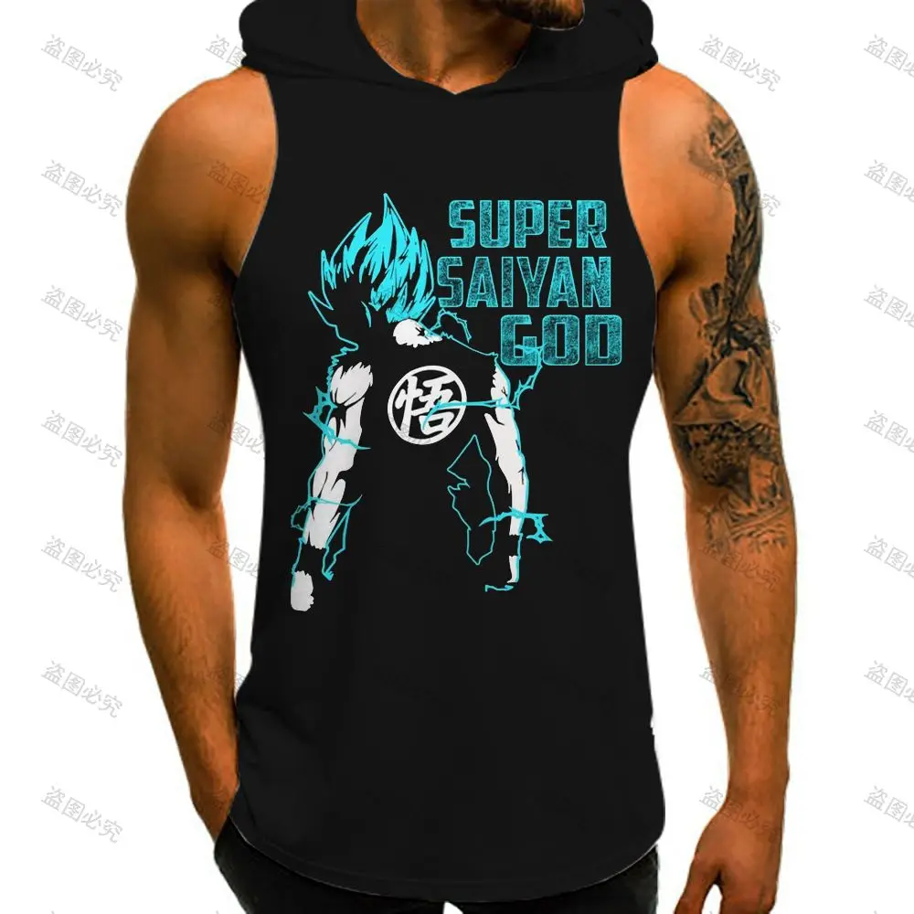 

Dragon Ball Z Gym Fashion Vest With Hood Goku 2023 Men's T-shirts Super Saiya Man Sleeveless Shirt Trend Bodybuilding Tank Top