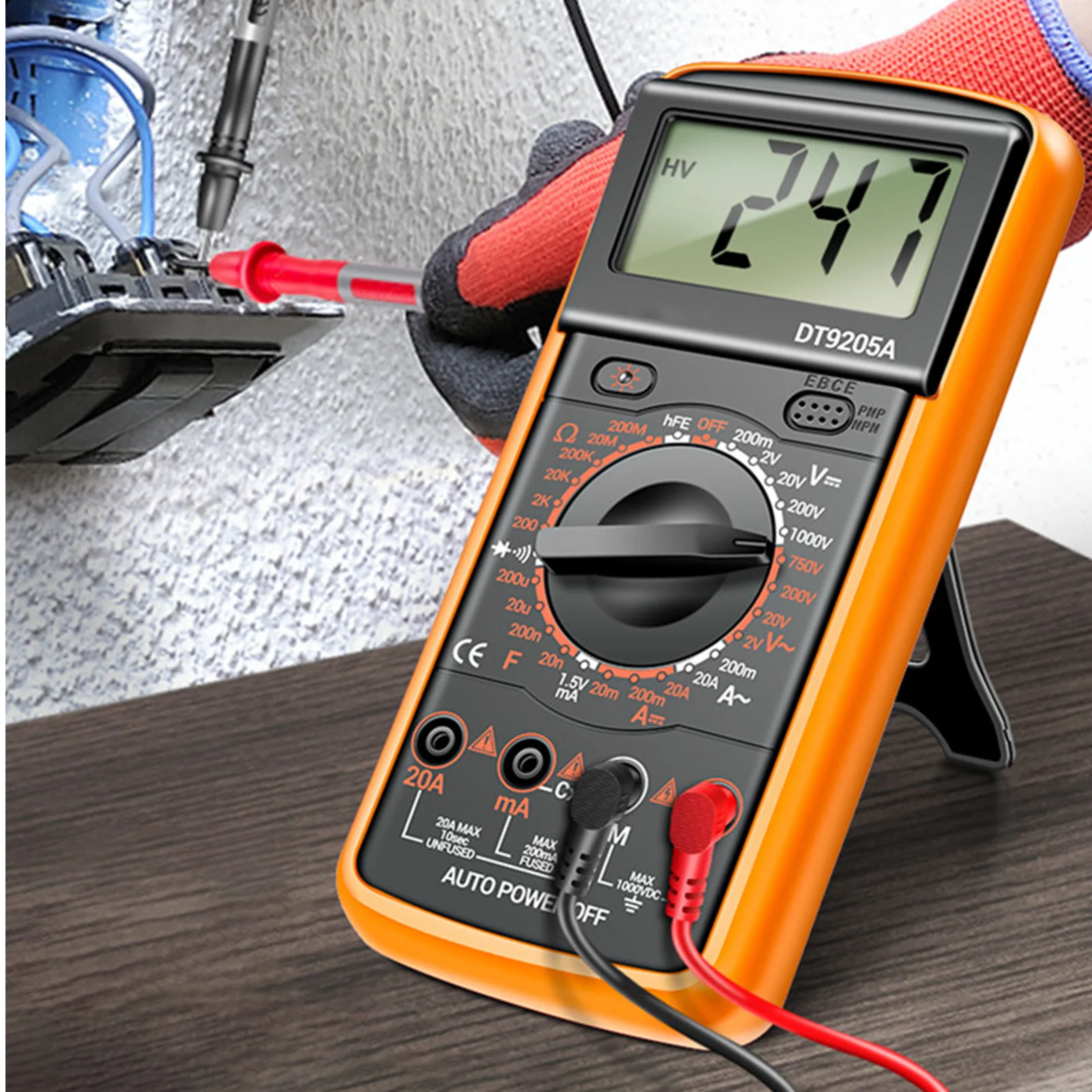 Multi Tester Universal Meter With Extendable Support Frame Digital Multimeter Short Circuit Detection Low Power Consumption Mode