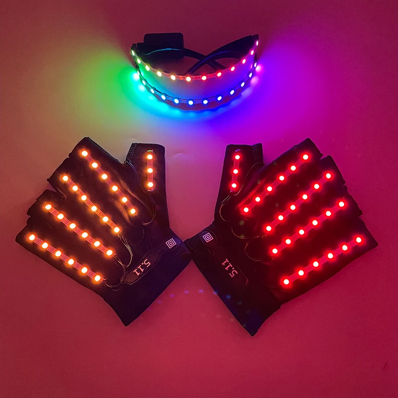 LED Colorful Gloves And Glasses DJ Dancing Performance Glowing Light Up Accessories Flashing Skull Gloves Cool Robot Glasses
