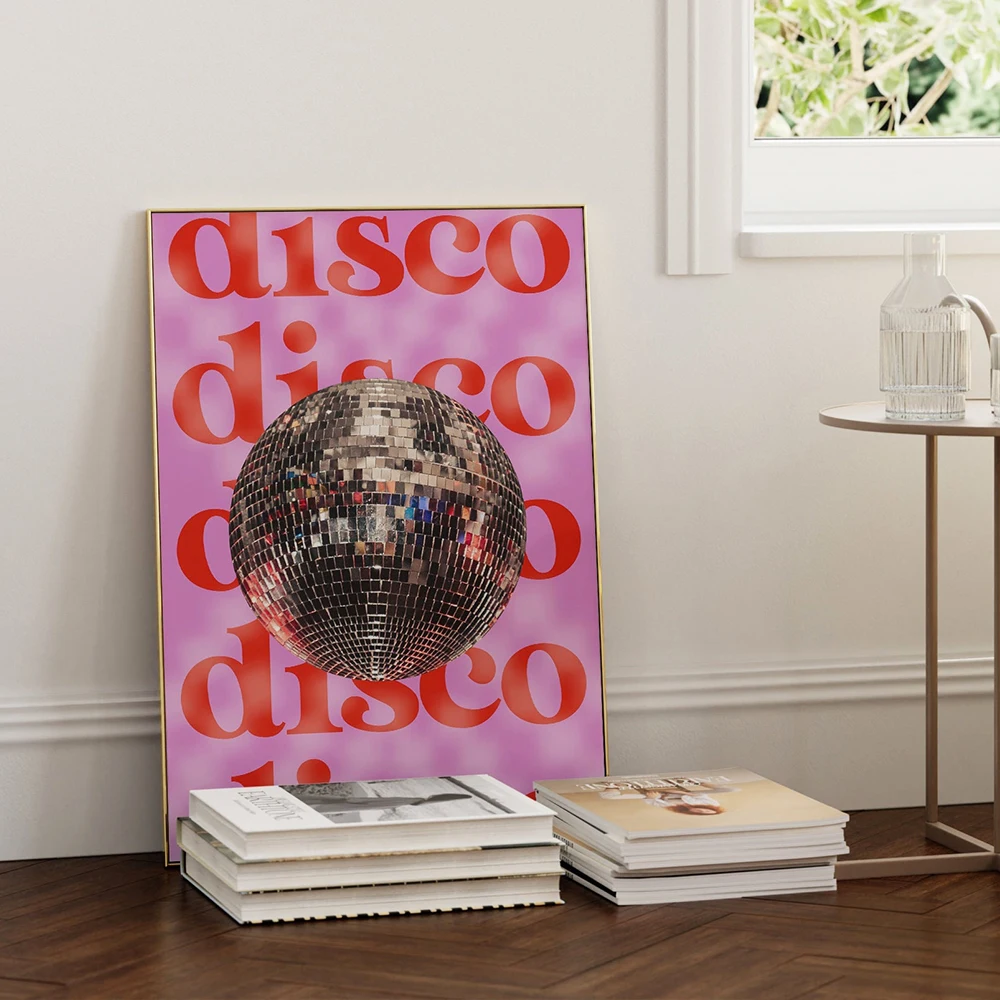 Pink Red Disco Ball Print Posters Maximalist Canvas Painting Disco Queen Bar Trendy Wall Art Pictures for Girly Dorm Room Decor