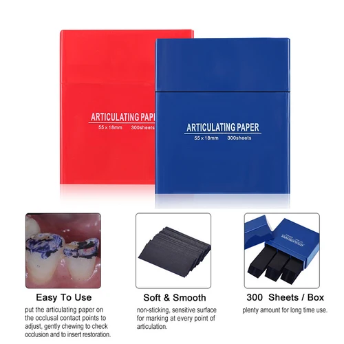 Imagen 2 del producto Papel articulado de laboratorio Dental de 100μm, 300 hojas, pinzas de tira de oclusión roja y azul, herramientas de mordida oclusal de ortodoncia para clínica de dentista