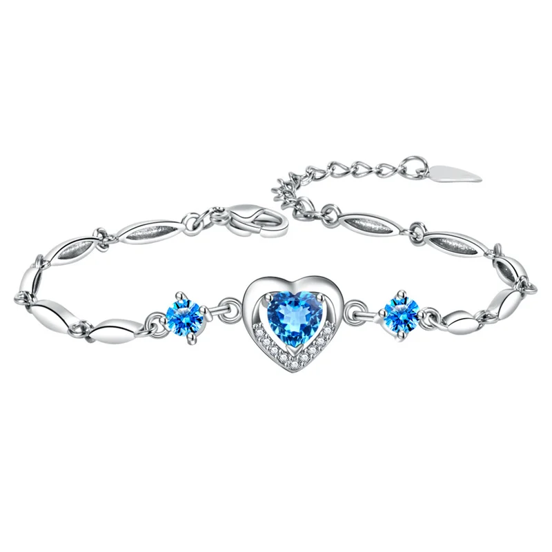 Popular Crystal Heart Bracelet For Princess Hand Accessories Temperament Lady 925 Sterling Silver Bracelet  Women Jewelry Set