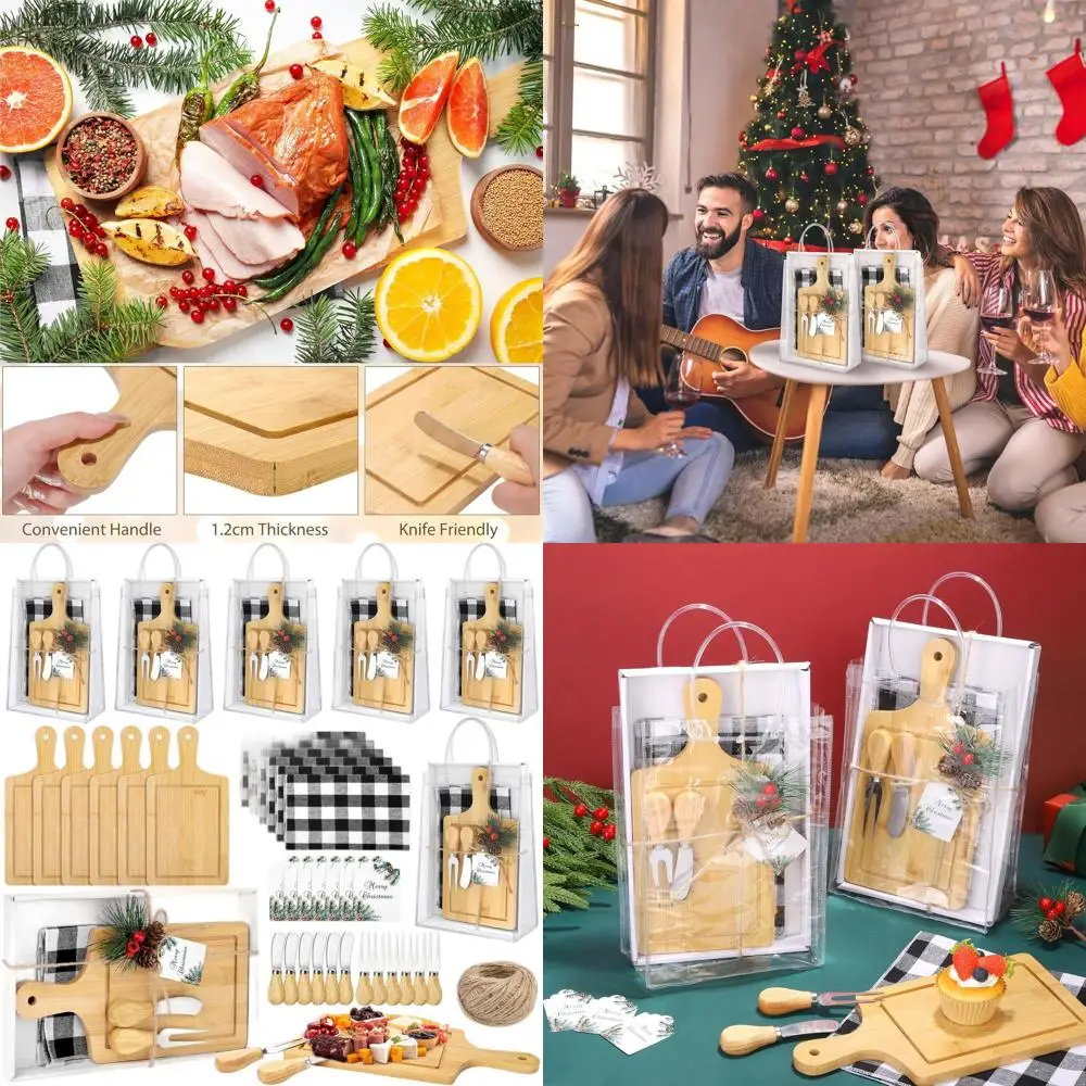 

Christmas Square Cheese Board Set with Knives, Forks & Towels - Perfect for Baby Showers, Bridal Showers, and Game Prizes