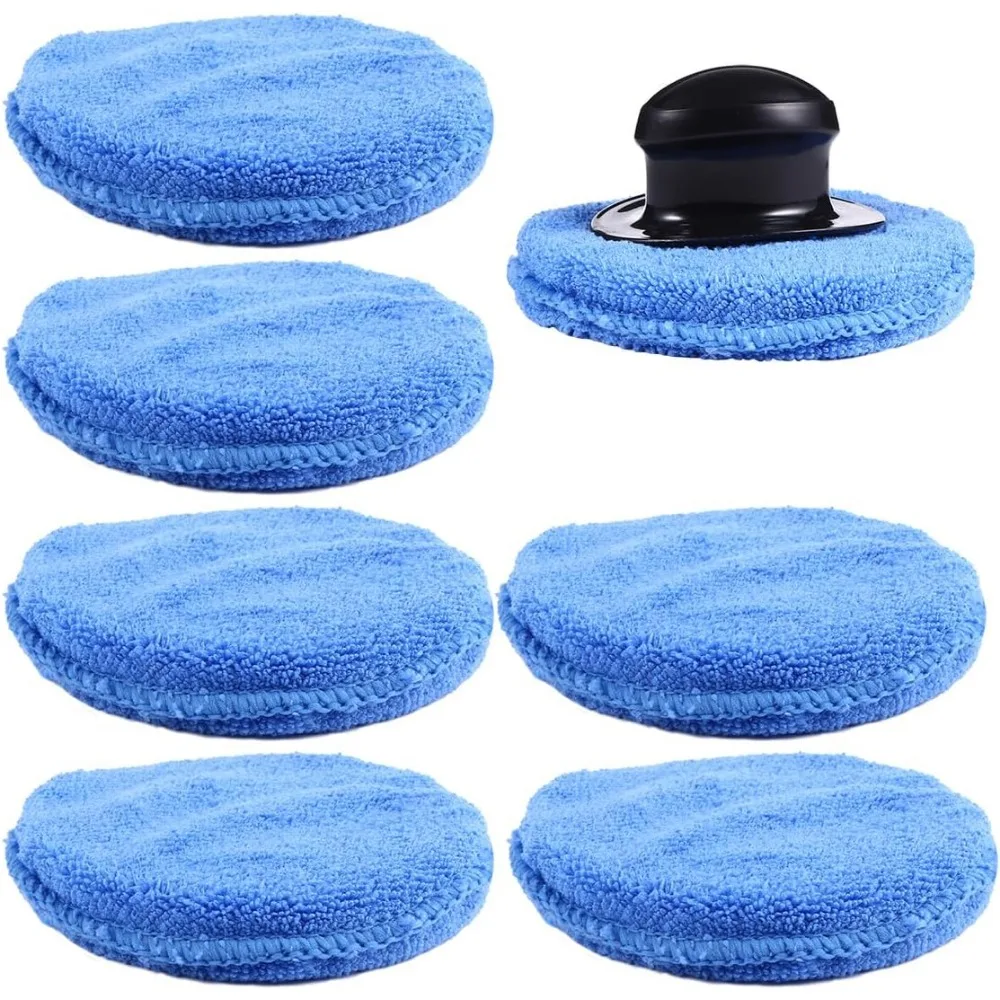 

Garneck 8pcs Car Wax Applicator Pads Kit 5'' Microfiber Soft Foam Waxing Pad with Grip Handle for Car Furniture Glass Boat Polis