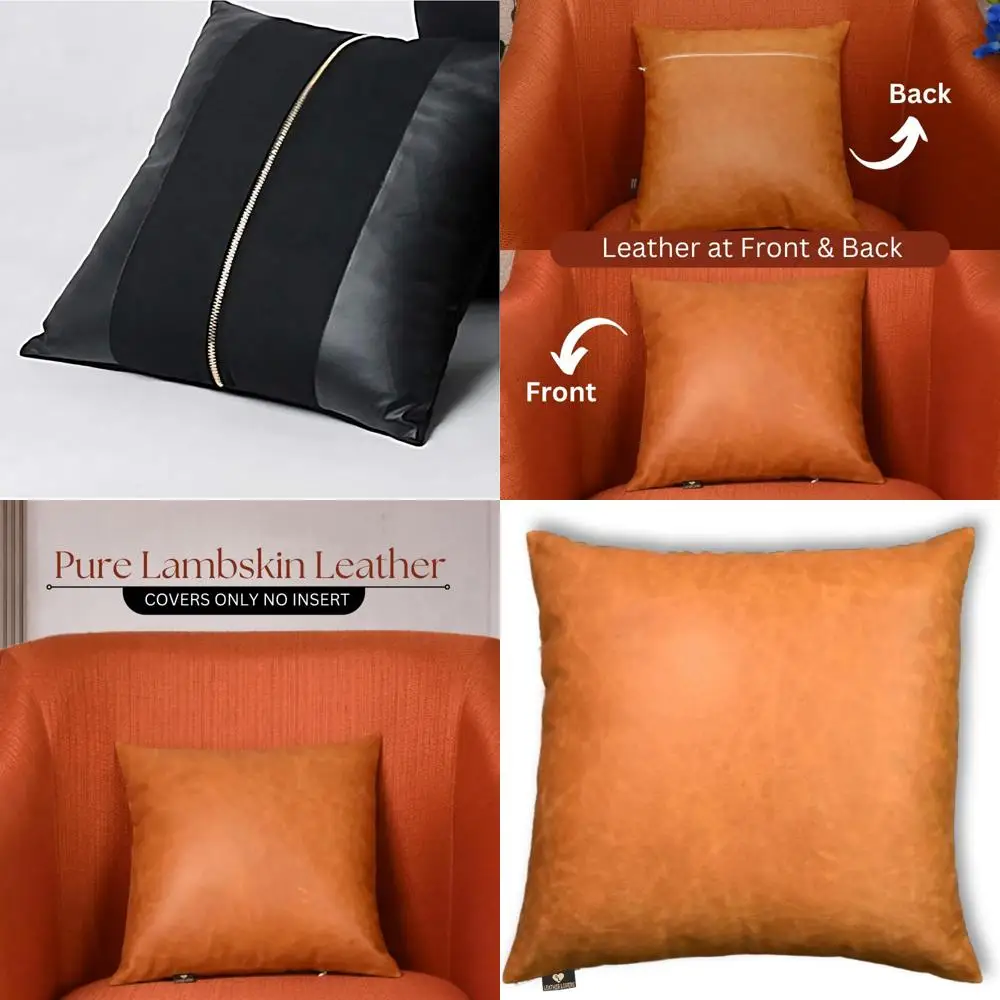 غطاء وسادة من جلد الخراف الفاخر - غطاء وسادة أريكة - أغطية رمي أنيقة لغرفة المعيشة وغرفة النوم، 16 × 16 #1