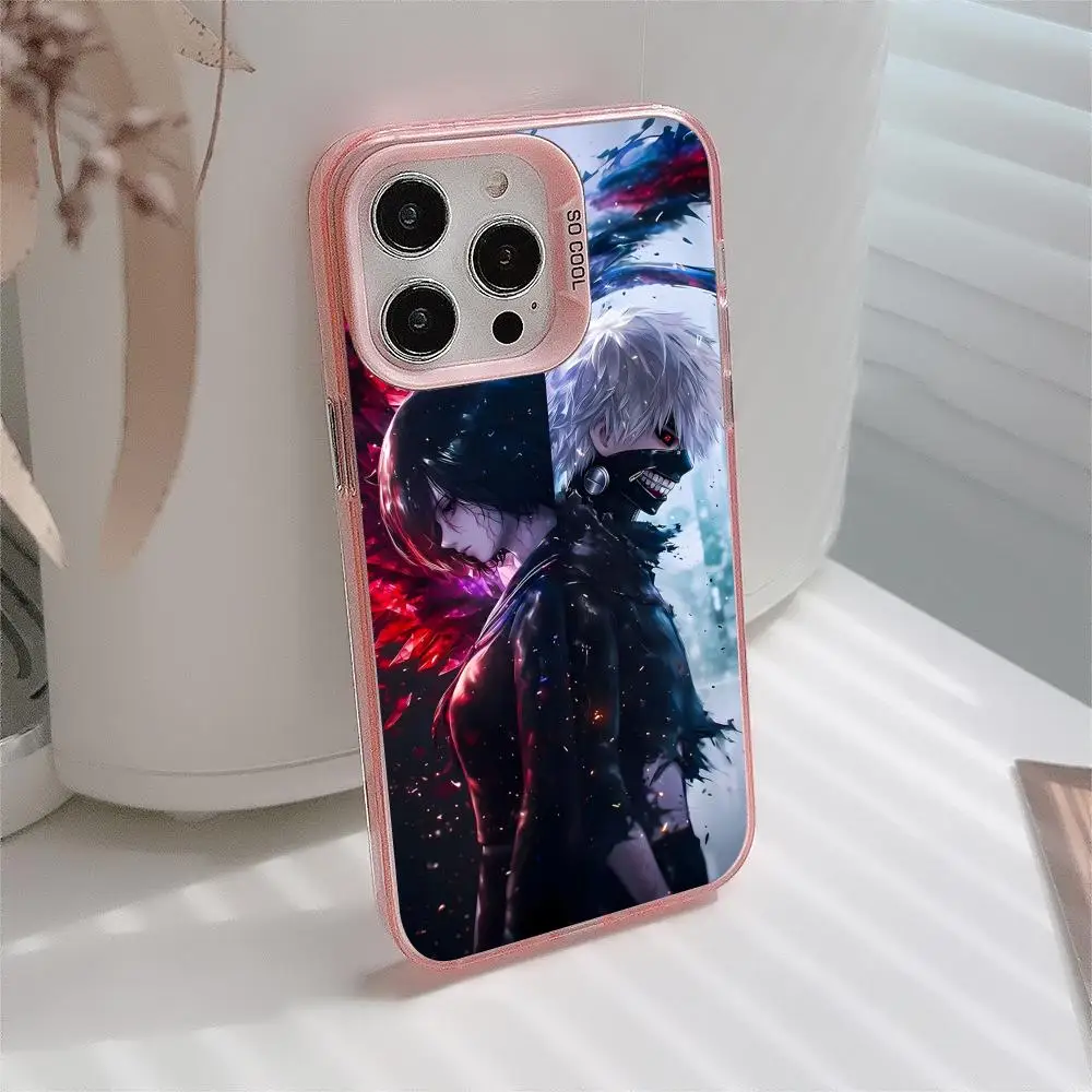 أنيمي طوكيو الغول قضية الهاتف المحمول آيفون 17 16 15 14 13 12 11 X XR XS 8 7 برو ماكس زائد غطاء غطاء وردي شفاف جميل