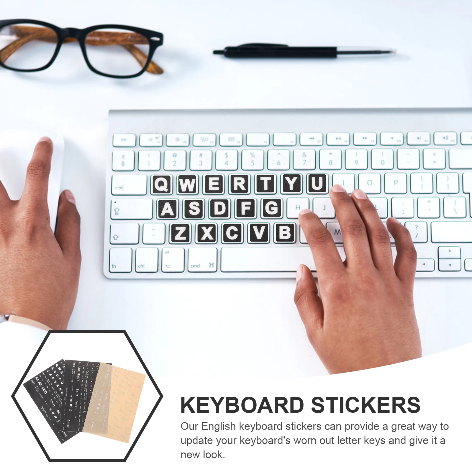 

3 Sheets Stickers Wired Mechanical Keyboard Full English Desktop Laptop Computer Replacement Letter Decals Black PVC