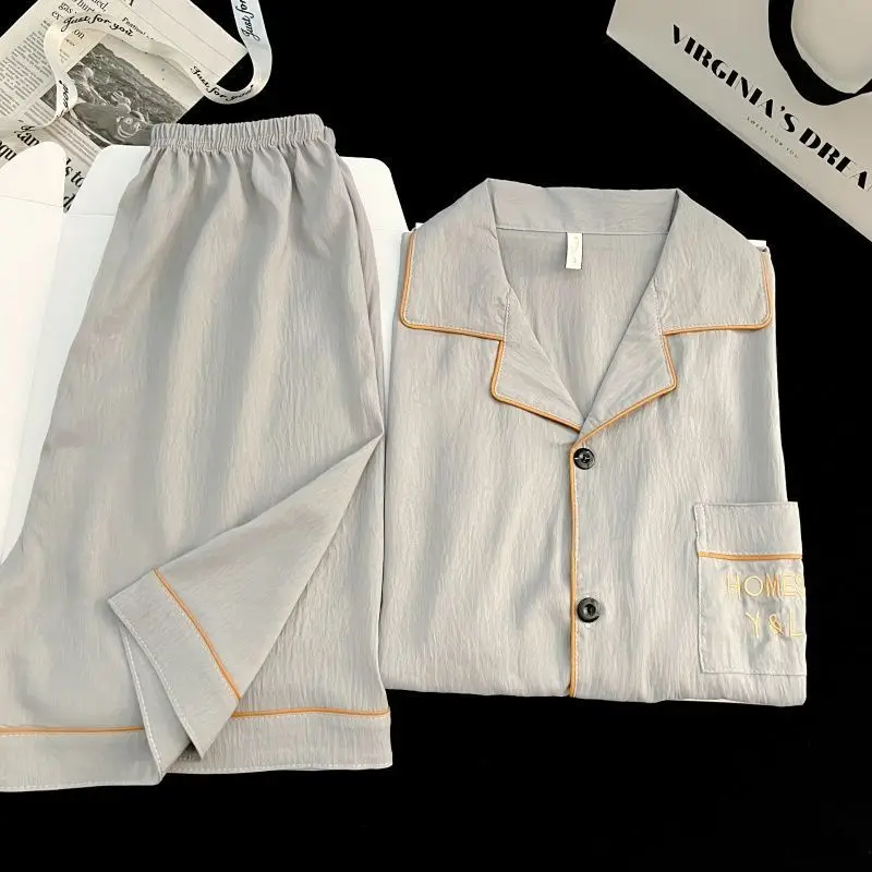 Cartoon Men's Pajamas Short Sleeved Cardigan Button Thin Version Can Be Worn Outsid Home Clothes Two-Piece Sleepwear Homewear