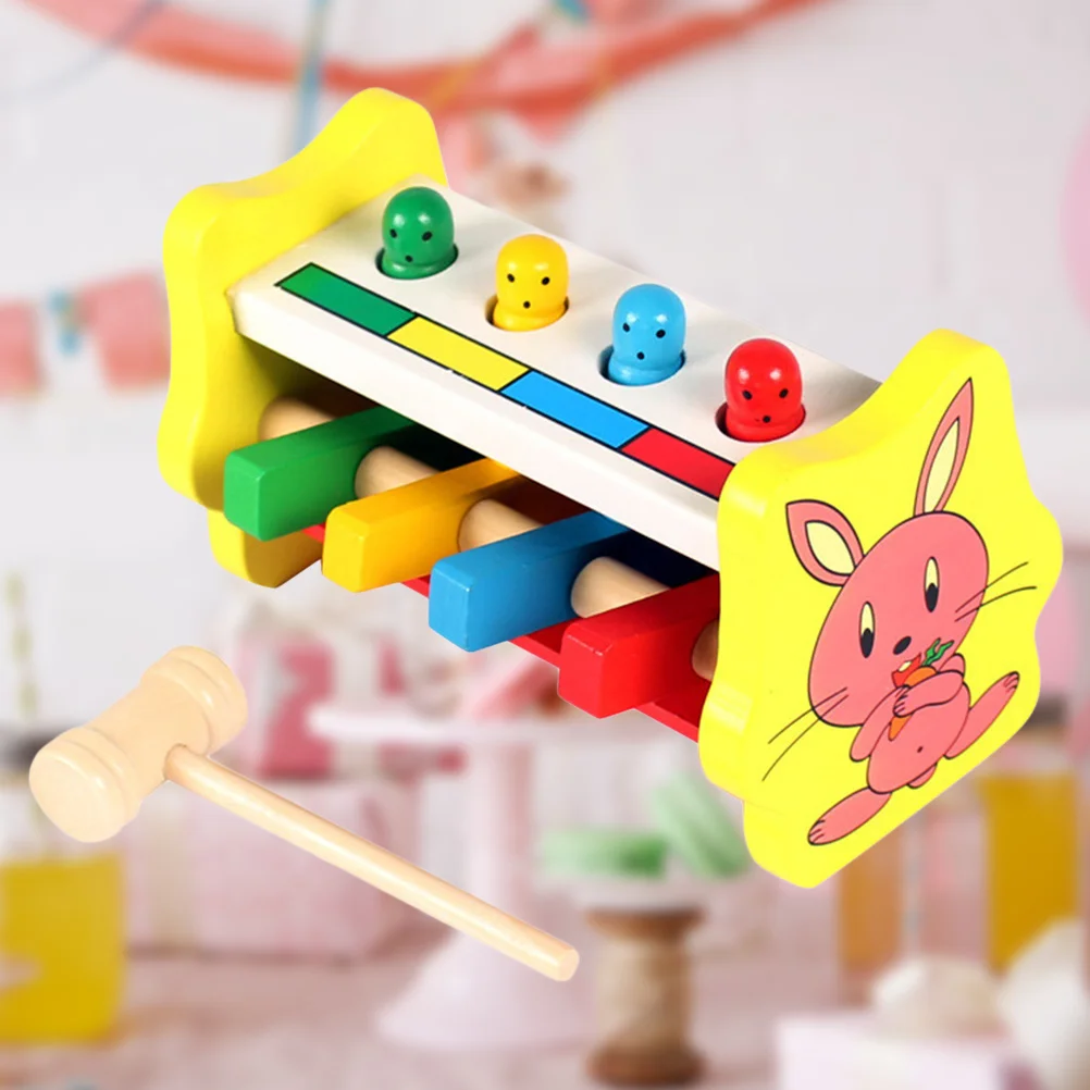 

Wooden Hammer For Babies Kids Infants Educational Cartoon Beating Game Improve Hand Eye Coordination Baby Beat Wood Beat Toy