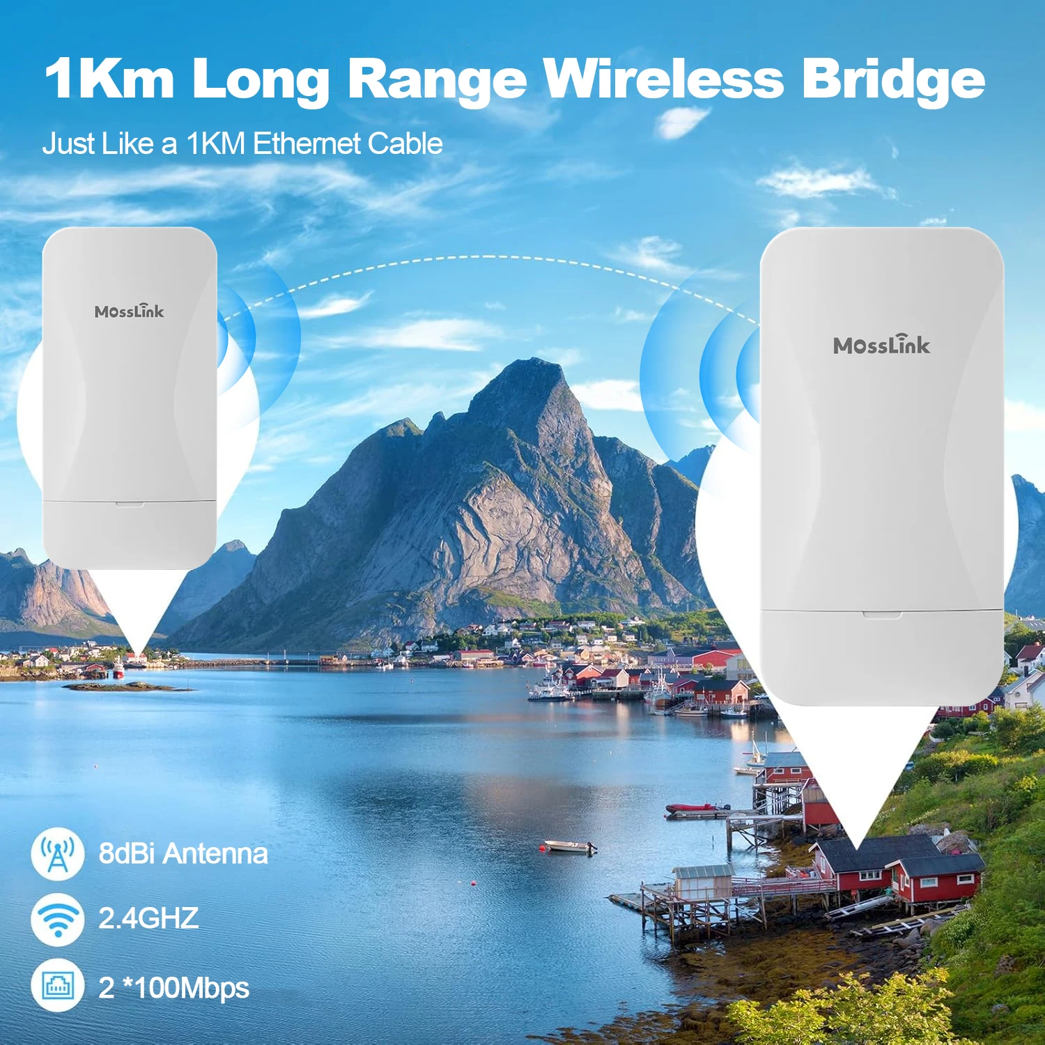 Mosslink 300Mbps Outdoor CPE Wireless Bridge 5.8G Point to Point Starlink WiFi Extender Signal Booster Long Range Up to 1KM