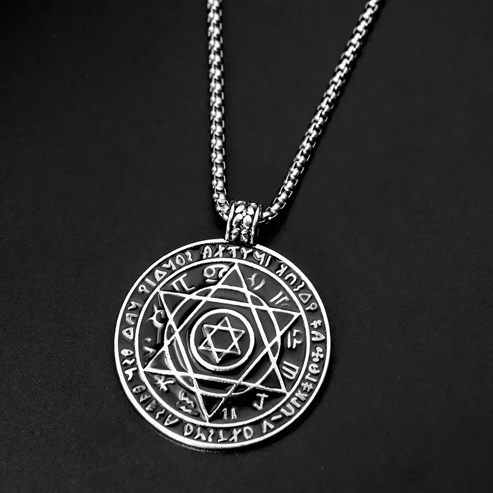 Zodiac Signs Star of David Solomon Metatron Hexagram Stainless Steel Pendant Necklace Amulet Mascot Dangle Chain Choker Jewelry