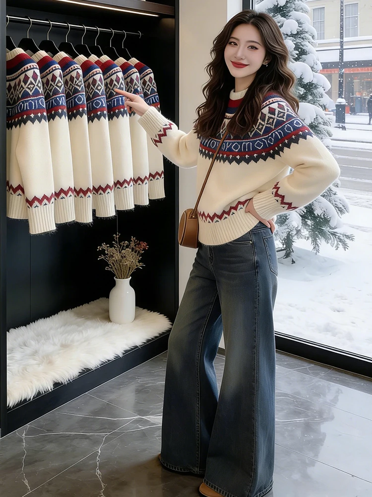 

Spring New Loose Knitted round Ne Sweater Women's Faionable Anti-Aging Versatile Long Sve Comfortable Breathable Top