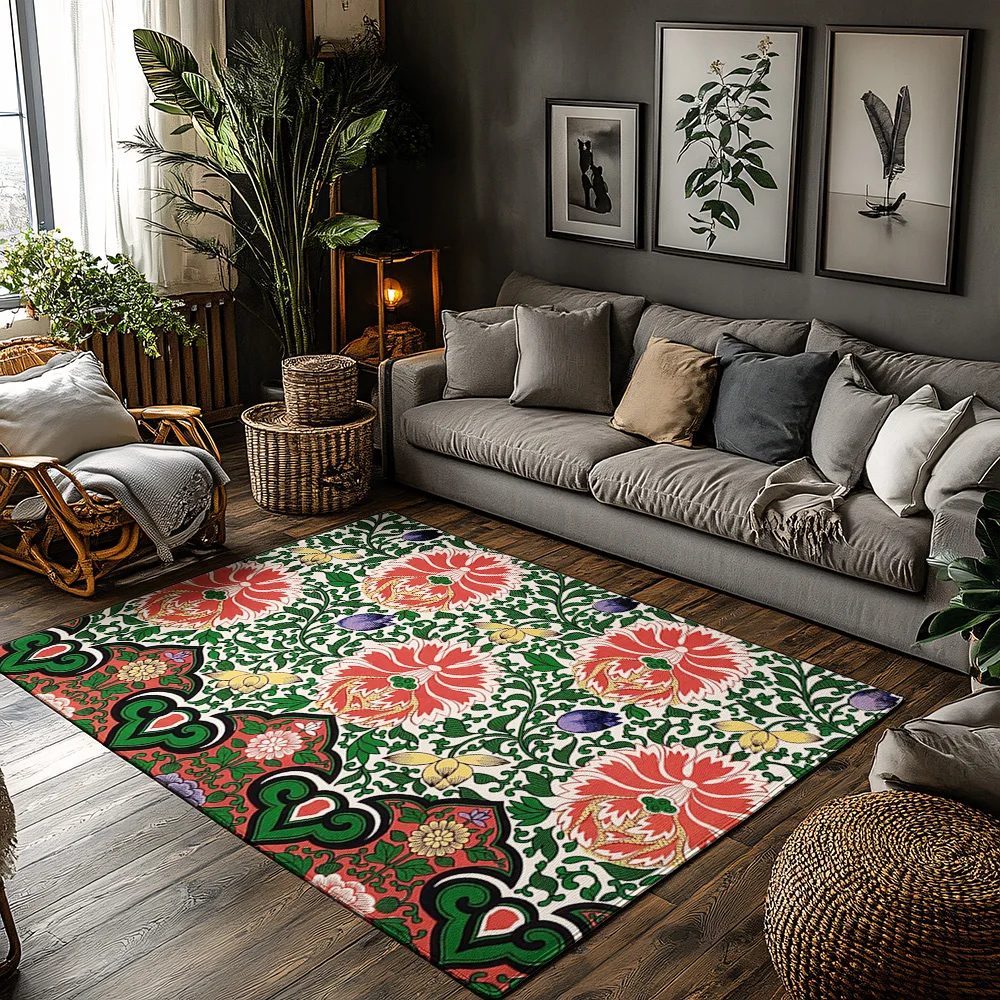 

Vintage Floral Area Rug Persian Style Non Slip Doormat Home Decor Living Room Carpet Bedroom Floor Mat Soft Cozy Rug Gift