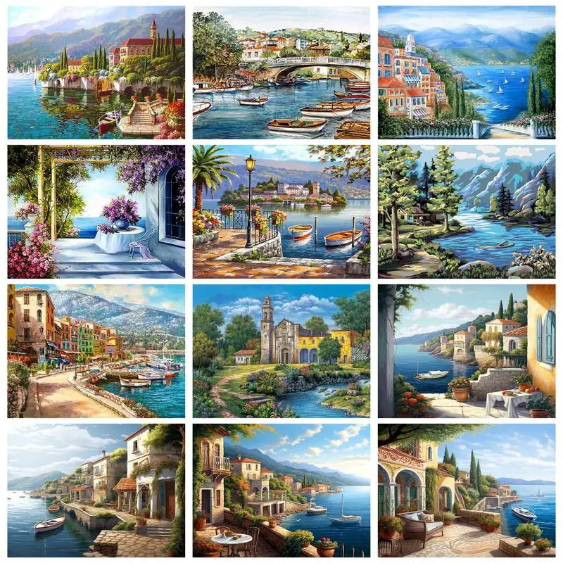 RUOPOTY Diy Painting By Numbers Kits For Adults Harbour Coloring By Numbers Landscape Wall Art Picture Diy Gift For Home Decors