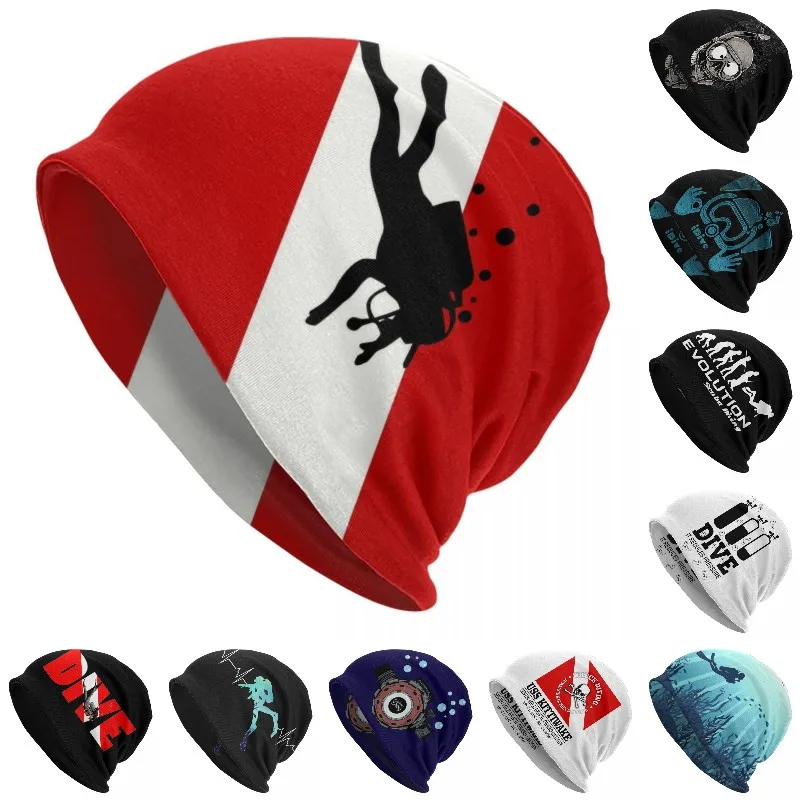 Custom Scuba Dive Flag Bubble Skullies Beanies Caps Men Women Unisex Cool Winter Warm Knit Hat Adult Diving Diver Bonnet Hats