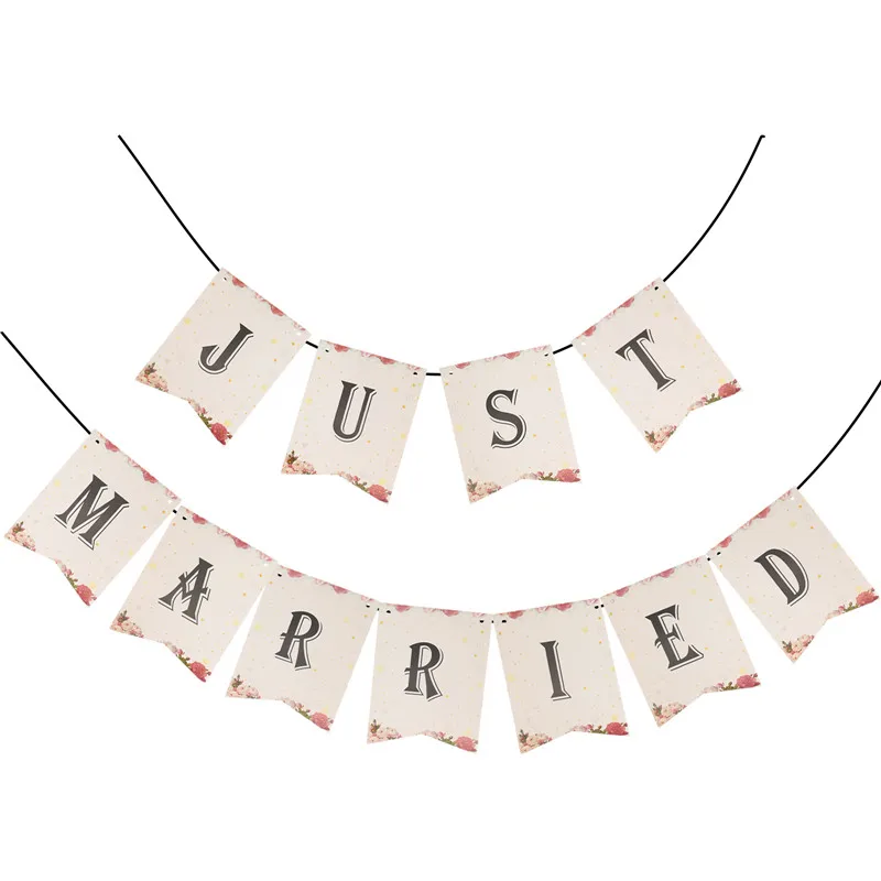 11Pcs Just Married Banner Rustic Wedding Party Bunting Bridal Shower Engagement Photo Booth Props Bachelorette Party Supplies