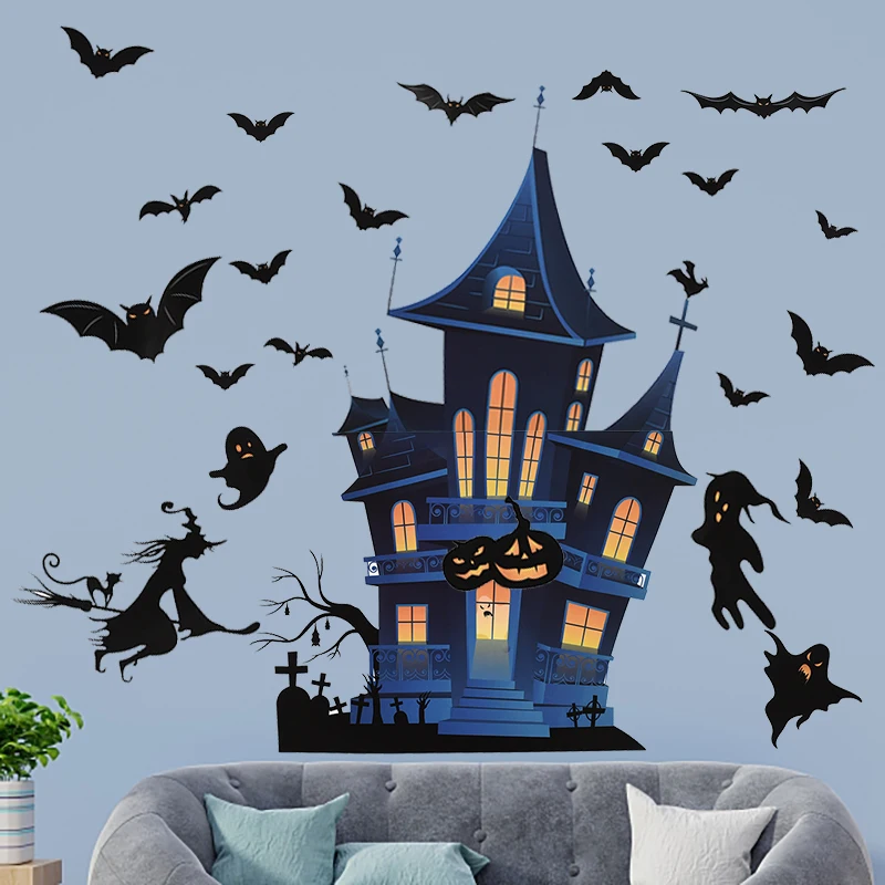 

4PCS Halloween Window Sticker Ghost Bat DIY Window Wall Decals Halloween Party Decoration Home Decor Bar Haunted House Stickers