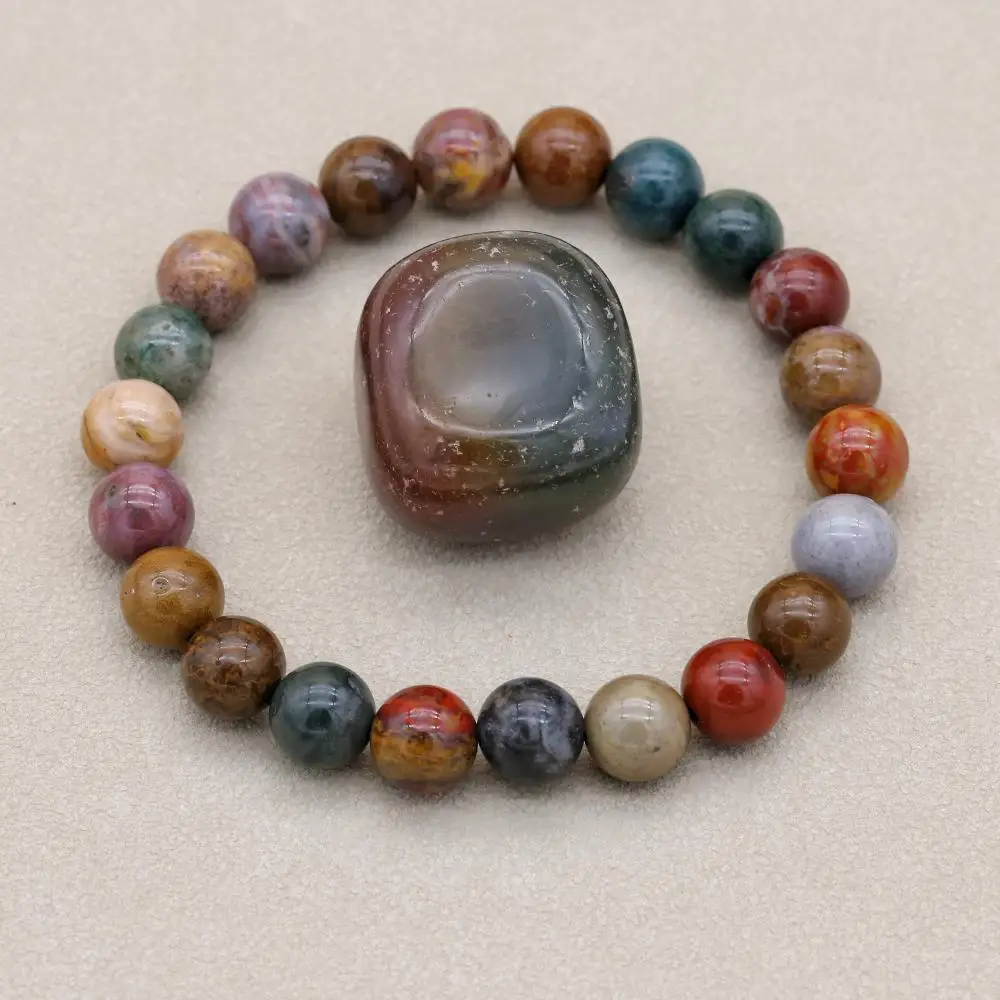 8mm Natural Stone Ocean Jasper Beaded Bracelet for Women Men Health Care Healing Yoga Strand Bracelet Handmade Jewelry Gifts