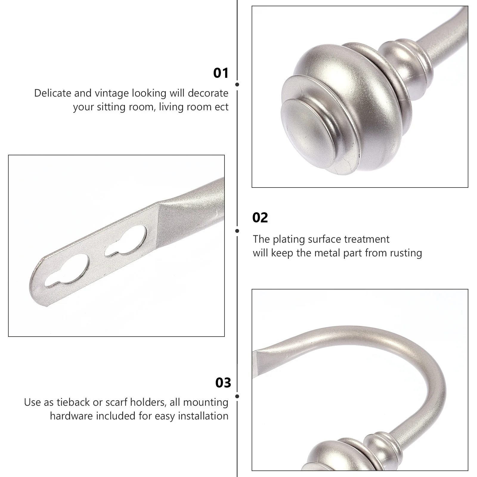 

2Pcs Curtain Hooks Iron U-Shape Vintage Tiebacks Wall Mount for Curtains Drapery Scarf Holders Home Decor Curtain Holdbacks