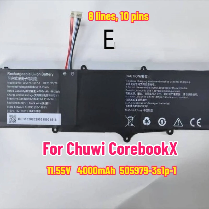 Newest 4000mAh 11.55V 505979-3s1p-1 for Chuwi CorebookX Laptop Battery 8 lines, 10 pins