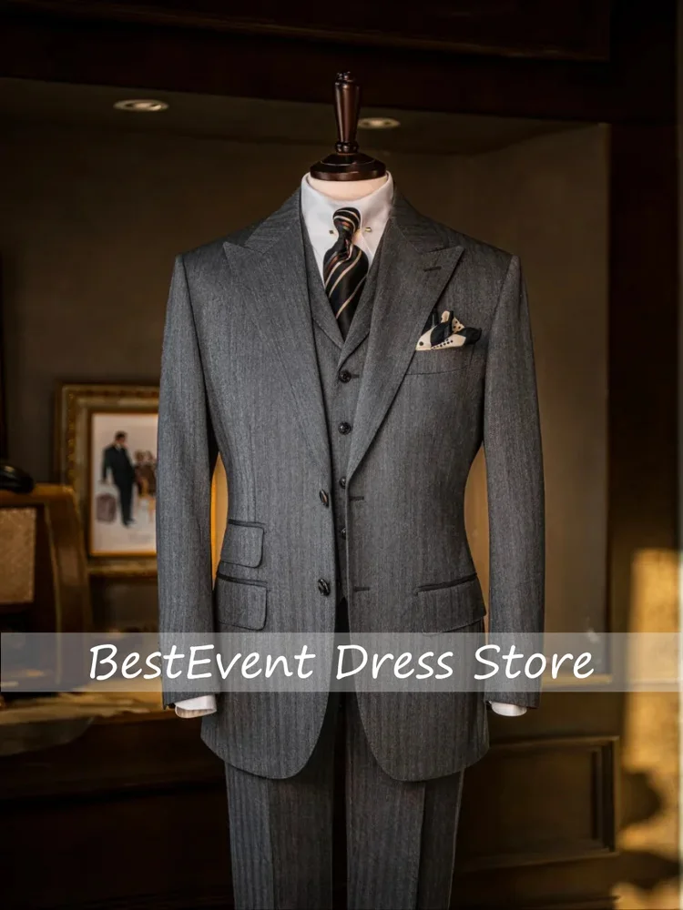 

New Men's 3piece Suit Single Breasted Herringbone Pattern Men's Formal Attire Wedding Groom's Jacket Men's Fashion Customized