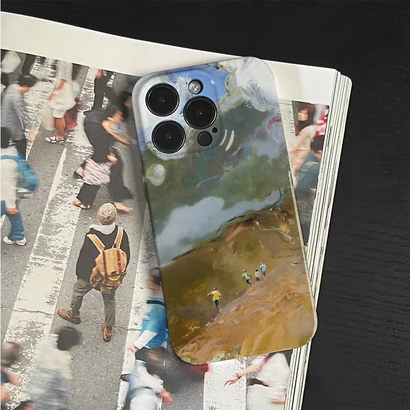 لوحة زيتية باللون الأصفر والأخضر، حافظة هاتف متينة لتسلق الجبال لهاتف آيفون 17Air 16E 15PROMAX 13 12MINI 11 XR غطاء هاتف أكريليك #3