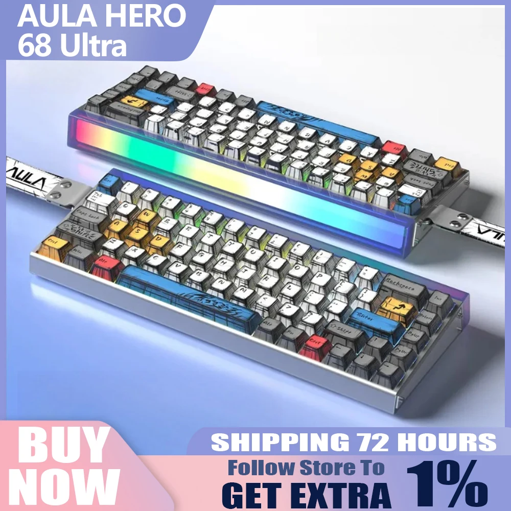 

AULA HERO 68, ультрамагнитная клавиатура, проводная печатная плата из углеродного волокна, 8 кГц, с ЧПУ 0,005RT, HIFI, механическая клавиатура, магнитный переключатель, киберспорт