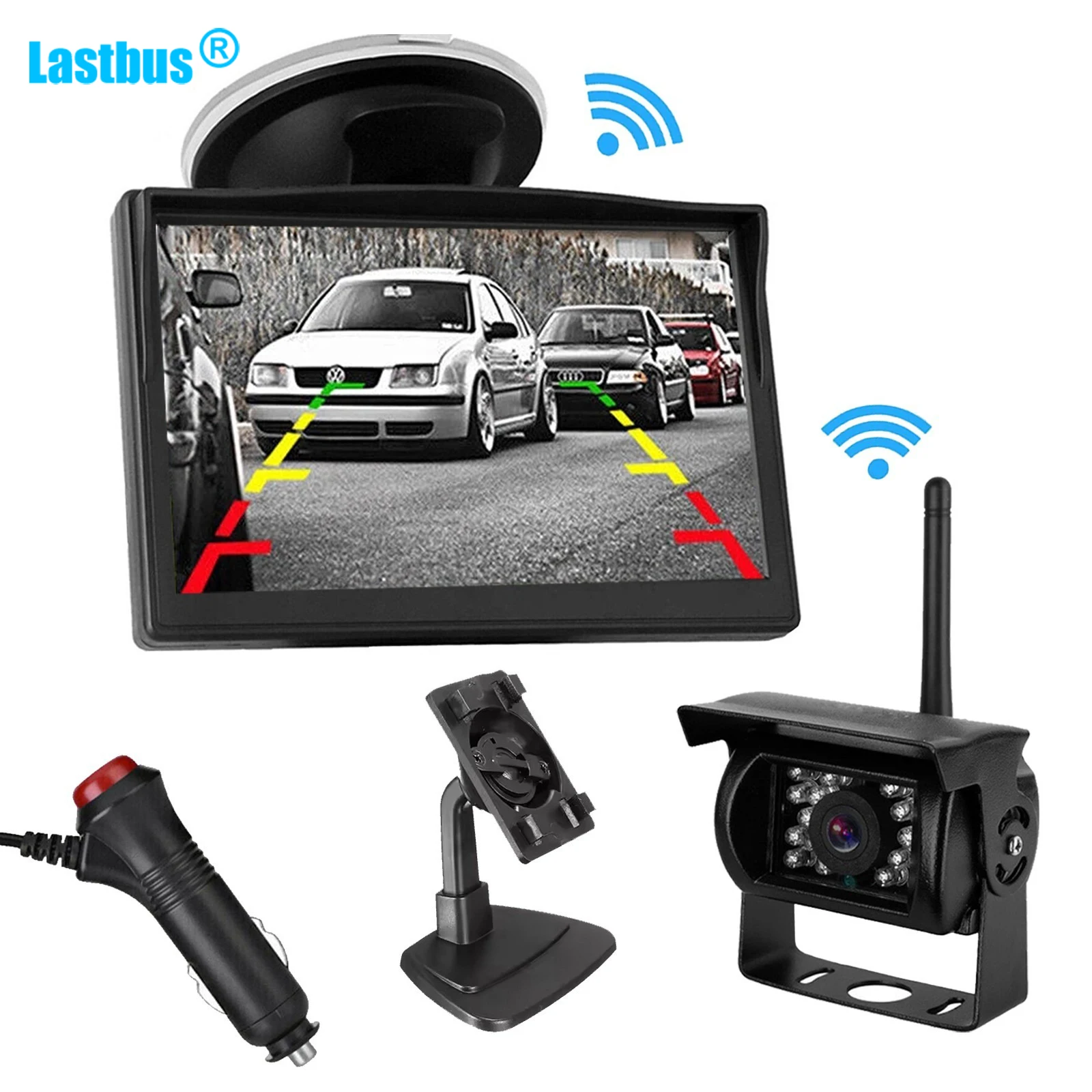 

Lastbus Wireless Wifi 5" Monitor Split 2 Screen / Single Full Screen With IR Reversing Camera Rear View For Truck Caravan Van