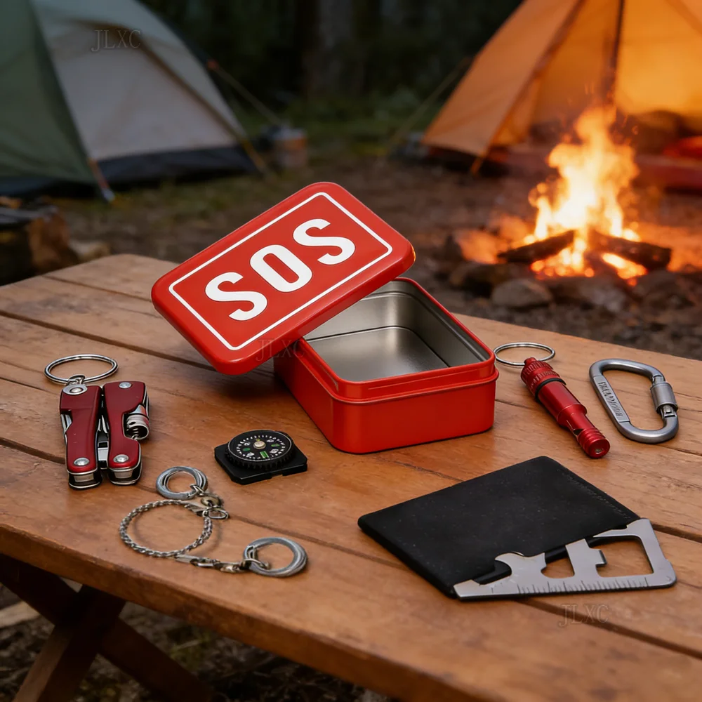 Outdoor Survival Notfallwerkzeug für Draht, zusammenklappbarer Kompass, Mehrzweckzange mit Taschenlampenpfeife für Wandern, Camping, Reisen