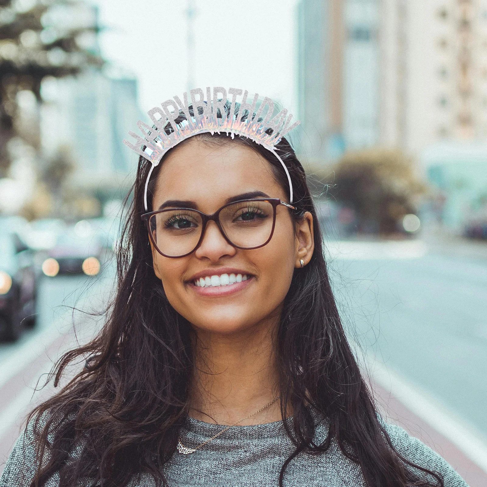 

DEARMAMY Birthday Party Headband for Women Silver Gold Powder Hair Accessory