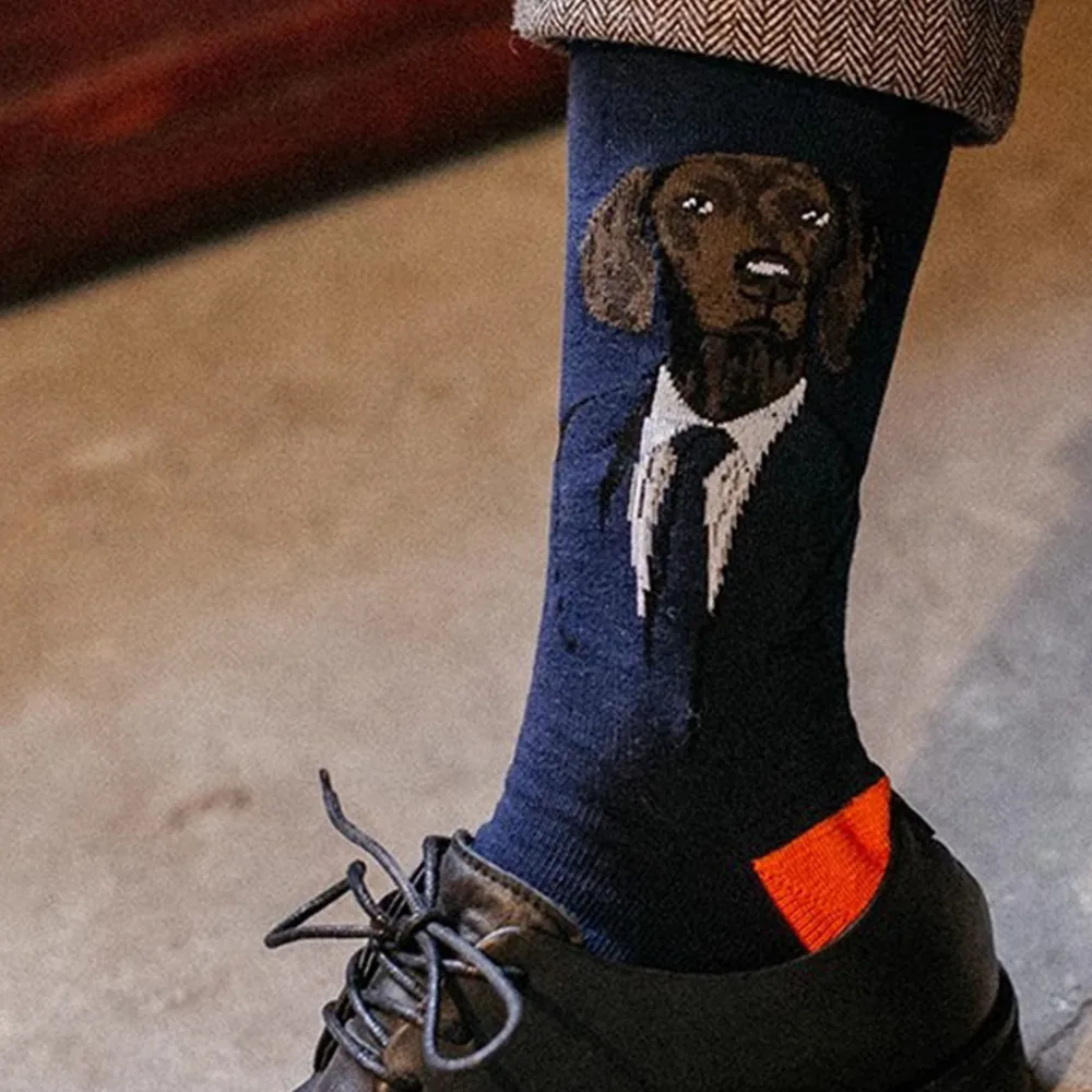 

CHAOZHU 1 Pair Mr. Dog Cool Fashion Cartoon Dog Wearring Suit Jacket Casual Unisex Jacqaurd Business Funny Socks