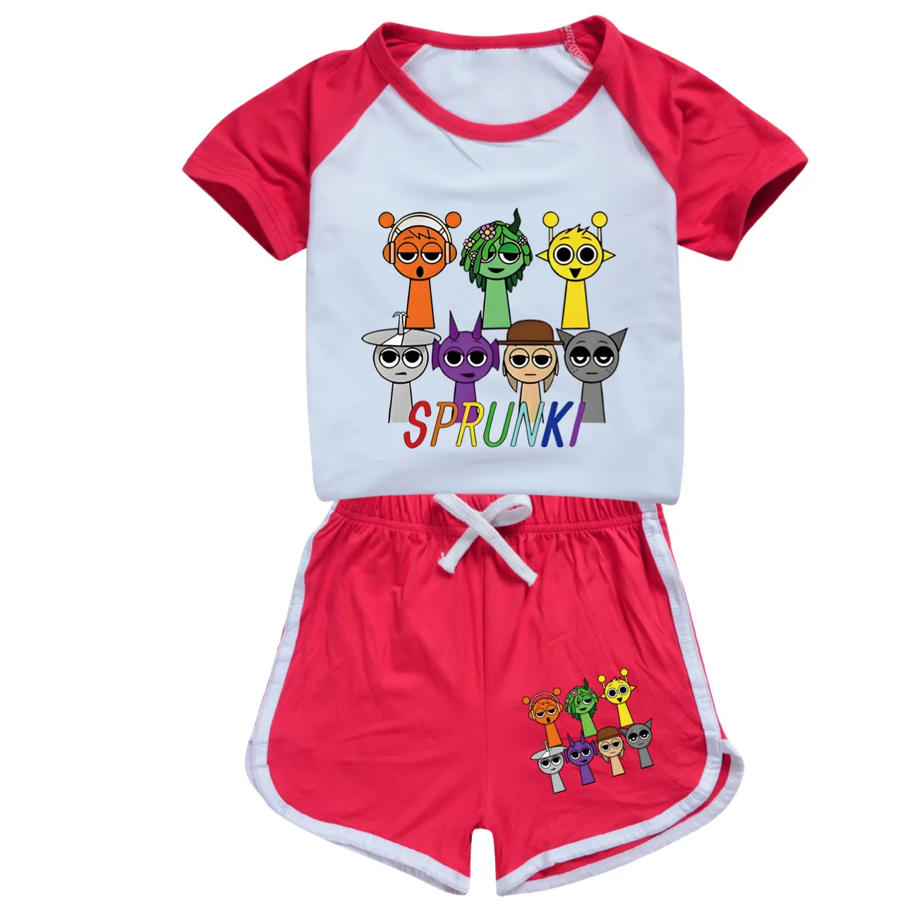 New Sprunki T-shirt Shorts Suit for Children Game Incredibox Clothes Girl Summer Short Sleeve Tee Pants 2Pcs Set Kids Sportswear