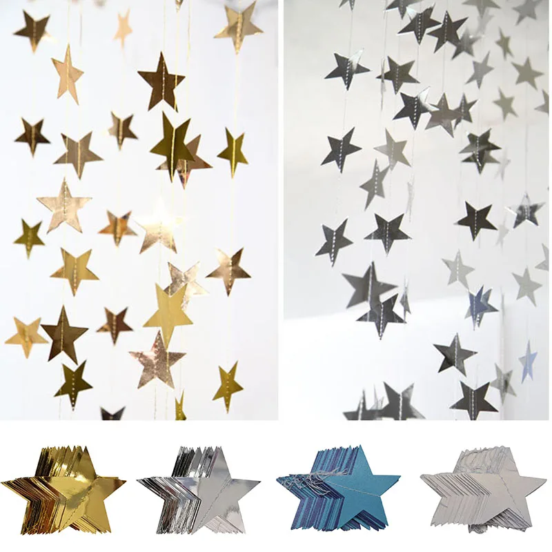 4M 7cm Shining Star Paper Drop Garland Banner Gold Silver Bunting Banner For Baby Shower Kids Room Wedding Hanging Decoration