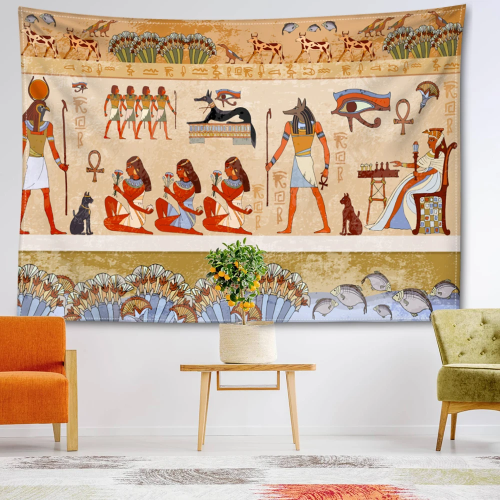 Ancient Pharaoh Printed Tapestry Vintage Mural Style Wall Hanging Art Wall Hanging Decoration