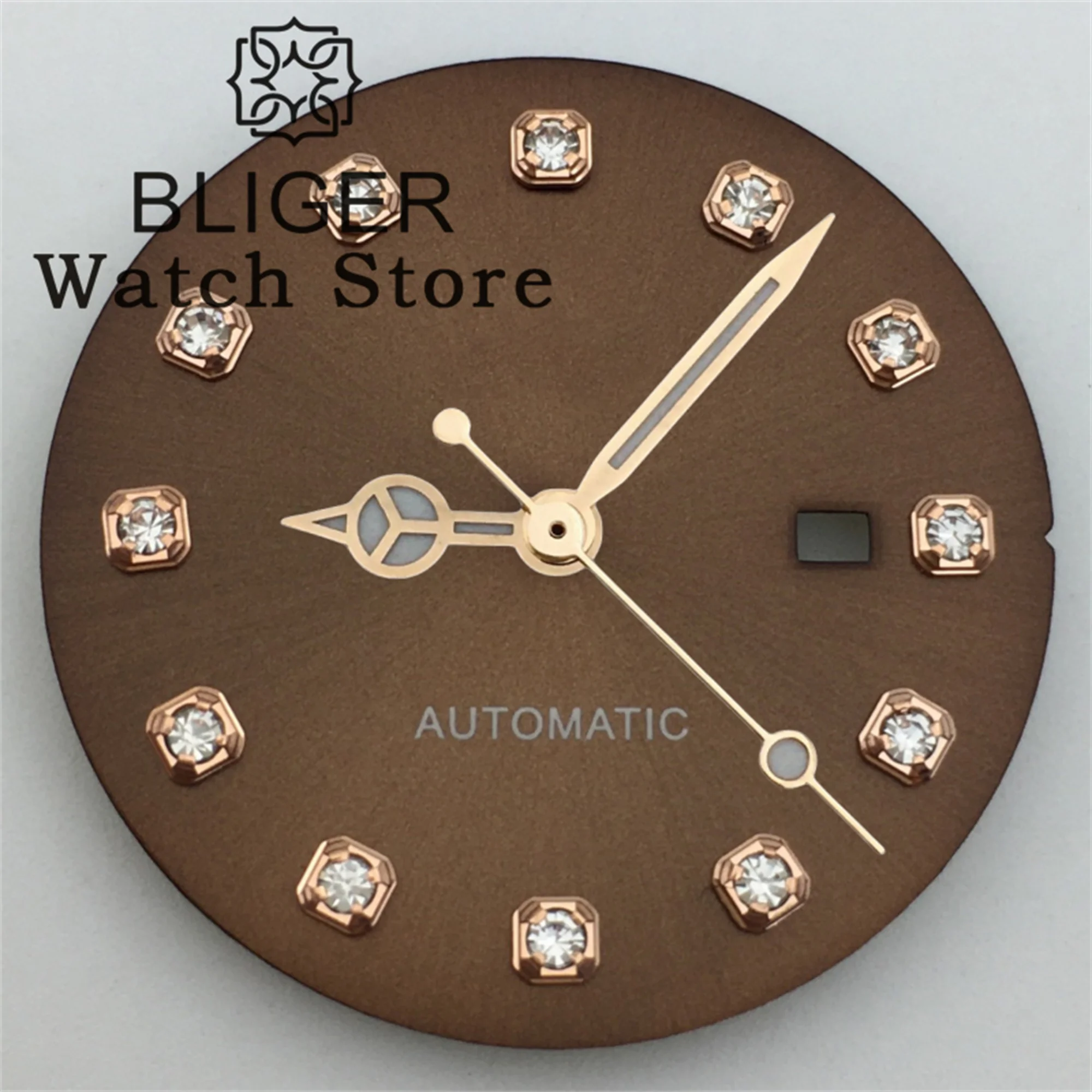 BLIGER 24.5mm Watch Dial Sunburst Rose Gold Mother Pearl White Silver Gold Rose Gold Diamond Index with Hands Fit NH05 Movement