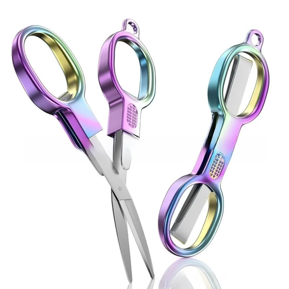 Portable Folding Scissors Stainless Steel Polished Blade Fishing Line Cutter Rainbow Colored Multifunctional Scissors Hand Tool