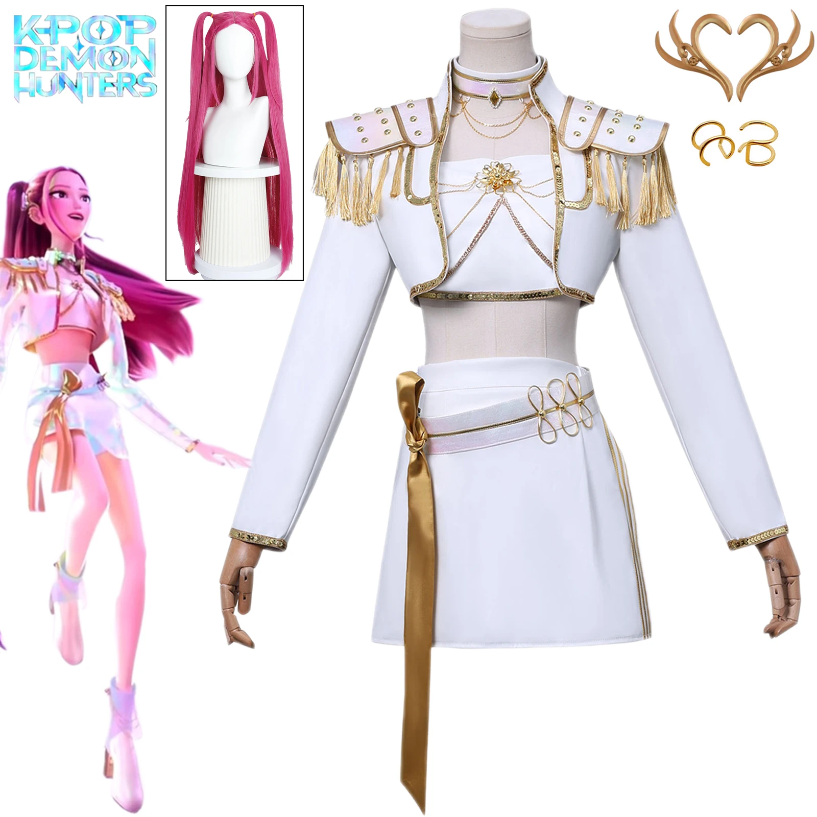 

KPop Mira Demon Hunters Cosplay Mira Costume for Women Cosplay K-POP Roleplay Outfits Wig Idol Halloween Carnival Party Suit
