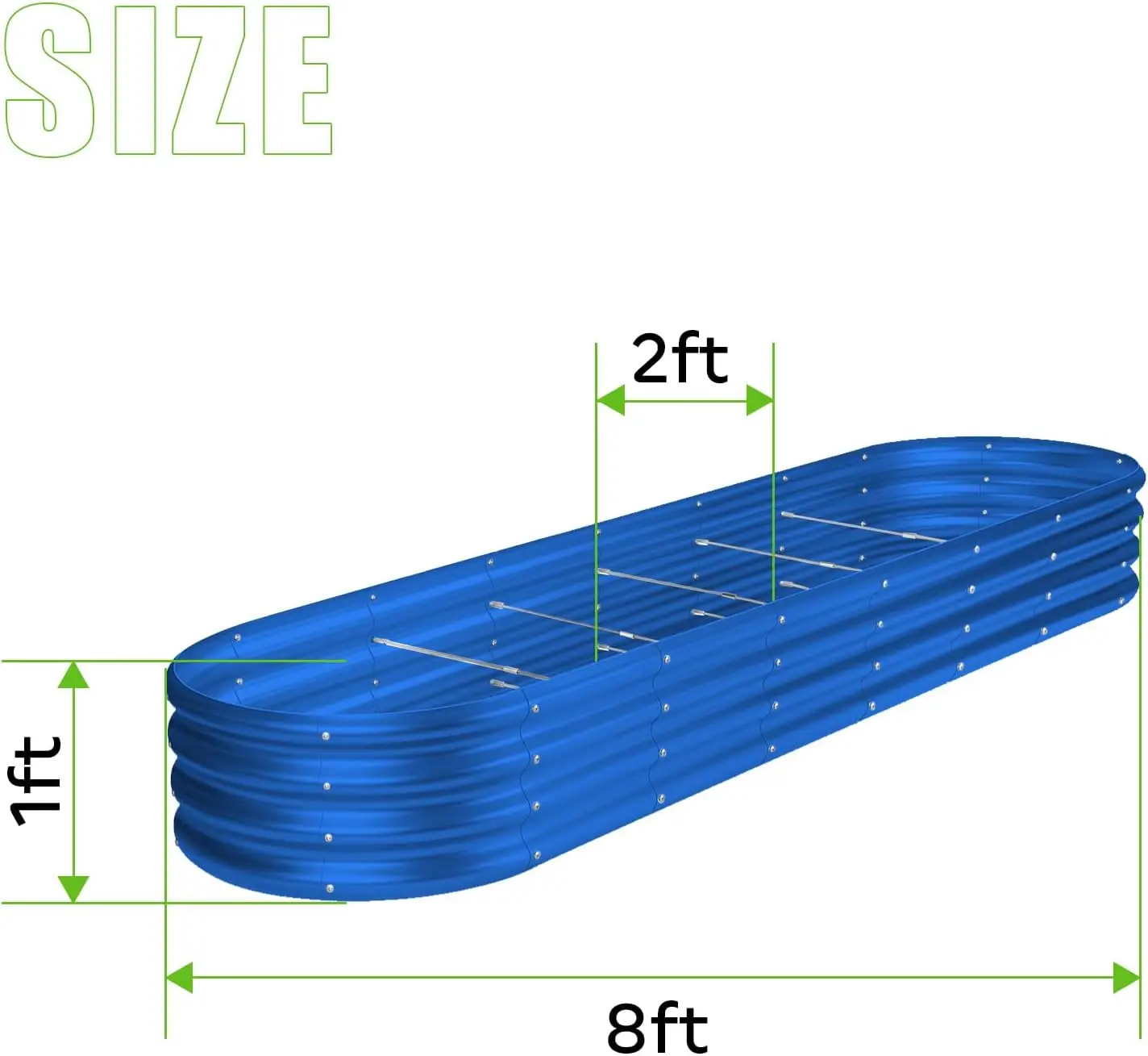 8×2×1ft Galvanized Raised Garden Bed Kit, 108 Gallon Capacity Raised Garden Boxes Outdoor, Oval Metal Raised Garden Beds for Vegetables, Blue(with 10 Connecting rods)