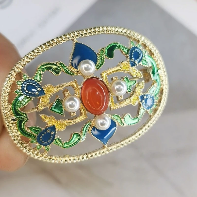 Vintage Palace Enamel Gem Brooch For Women Cheongsam Coat Weddings Brooch Pins Gifts Accessories