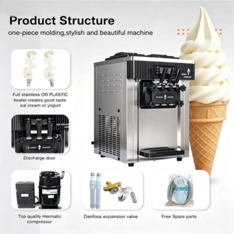 20-28L/h Floor Standing Ice Cream Machine Commercial Soft Serve Maker Yogurt Freezer Equipment for Canteen Restaurant