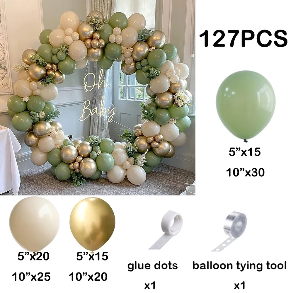 Sage Green Balloons Garland Arch White Sand Gold Latex Balloon Kids Birthday Party Baby Shower Decor Wedding Anniversary Globos