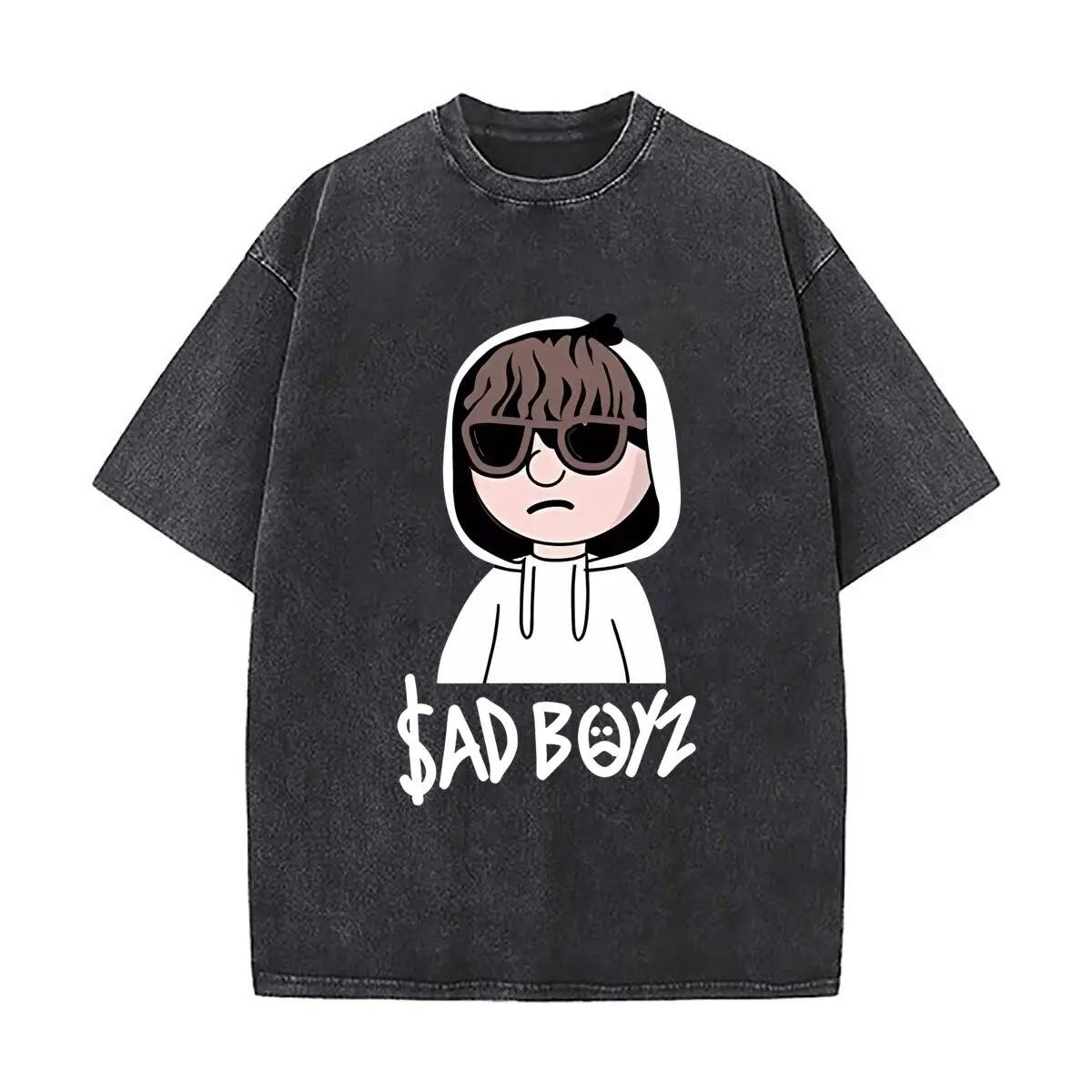Sad Boyz Repeat Minimalist Duplicate Design Vintage Distressed Washed Cotton Short Sleeve Streetwear Outfit