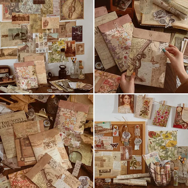 Fournitures de scrapbooking esthétique vintage, sac de fichiers pour journal indésirable, papier artisanal bricolage, kit d'autocollants Washi