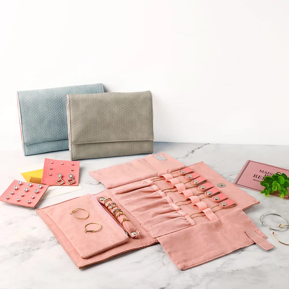 

Портативный дорожный органайзер для украшений, складная сумка-ролл с мягким внутренним отделением, многофункциональный чехол для хранения колец и ожерелий