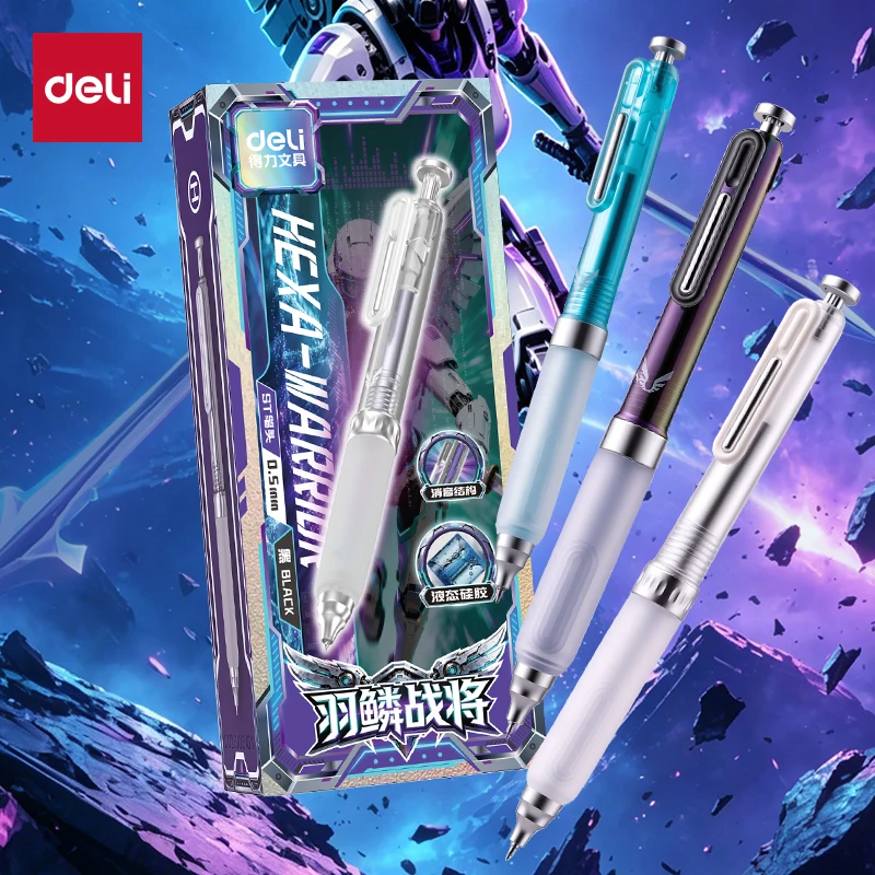 

Deli 6pcs 0.5mm Black Ink Quick-drying Gel Pen Office Supplies Press To Mute Stationery Gift Signing Pen School Student Supplies